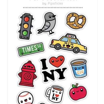 2-Pack Glitter Puffy Pipstickers by Pipsticks - Puffy Big Apple Basics Stickers - Times Square, I Love NY, Taxi, Pretzels, Hotdogs,...