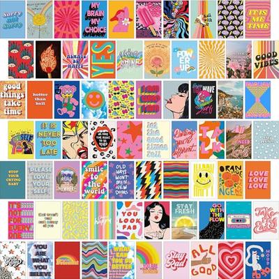 Indie Room Decor Aesthetic Tiktok, 70pcs of Indie Wall Collage Kit Aesthetic Pictures for Bedroom Wall Decor Aesthetic, Eclectic Decor...
