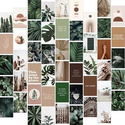 Botanical Wall Art, Boho Wall Collage Kit Aesthetic Pictures, Botanical Bedroom Decor, Photo Collage Kit for Wall Aesthetic, 50pcs Plant...