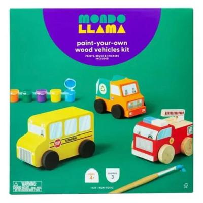 Paint-Your-Own Wooden Vehicles - Mondo Llama™: DIY Art Kit with Stickers & Acrylic Paint for Kids