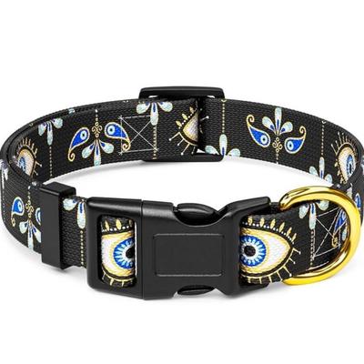 Size Medium Black Sacred Eye Mandala Art Printed Adjustable Quick Release Nylon Dog Collar w/Durable D-Ring