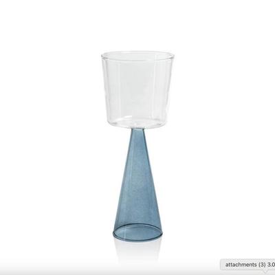 Set of 4 Zodax Veneto Borosilicate Glass Red Wine Glasses in Clear & Smokey Blue Glass