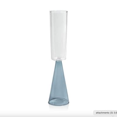 Set of 4 Zodax Veneto Borosilicate Glass Champagne Flute Glasses in Clear & Smokey Blue Glass