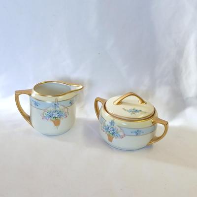 Antique JUL. H. BRAUER Hand painted China creamer & lidded sugar dish