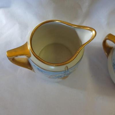 Antique JUL. H. BRAUER Hand painted China creamer & lidded sugar dish
