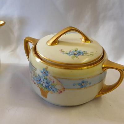 Antique JUL. H. BRAUER Hand painted China creamer & lidded sugar dish