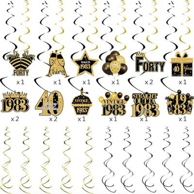 40pcs 40th Birthday Decorations Hanging Swirls,Black Gold 50th Birthday Party Decorations Supplies for Men Women,Vintage 1973 Fifty Years...