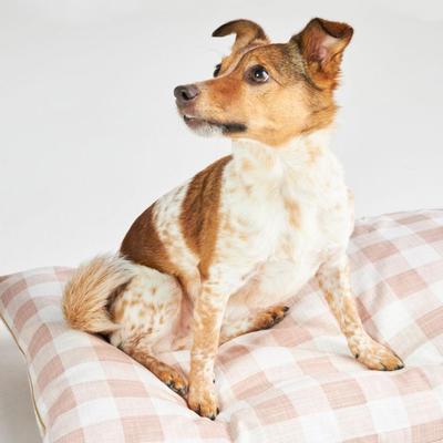 Size Medium The Foggy Dog Plush Dog Bed in Muted Blush Gingham Durable Cotton Machine Washable