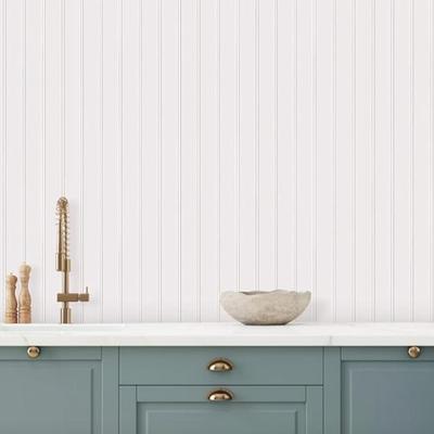 1 Roll Tempaper White Faux Beadboard Removable Peel and Stick Wallpaper, 20.5 in x 16.5 ft, Made in The USA