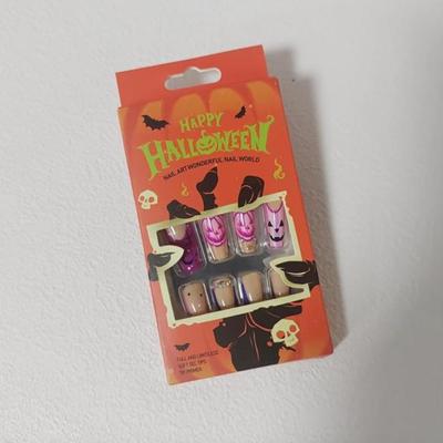 DD - 24Pcs Hallowee Press on Nails Long Fake Nails with Pink Pumpkin Designs Rhinestones False Nails Coffin Full Cover Acrylic Stick on...