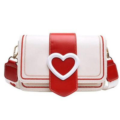 Brand New Love Letter Mini Handbag Cream & Red Vegan Leather Heart Motif Stitched Details & Magnetic Snap Closure w/Strap