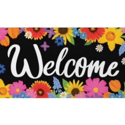 "Welcome" Full Bloom Floral Mini Mat Door Mat Porch Mat Home Decor by Flag Trends - W: 22" H: 10"