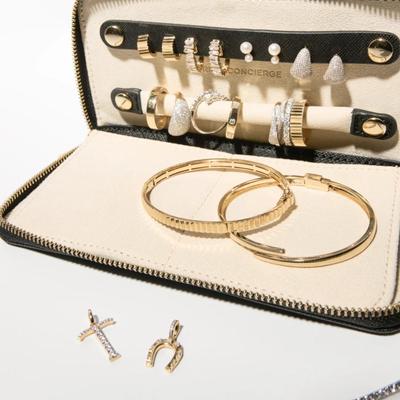 Ring Concierge Leather Travel Portfolio w/Anti Tarnish Suede Interior, Ring Bars, Necklace Loops, Split Pocket & Zip Closure