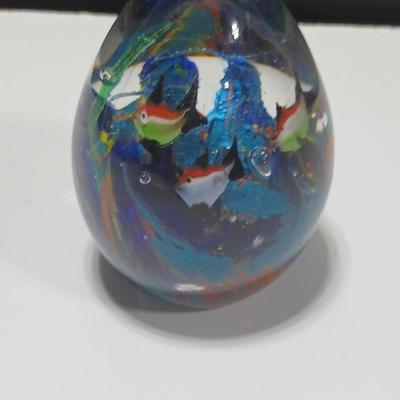 Heavy Paperweight Murano style art hand blown glass aquarium underwater fish glass paperweight