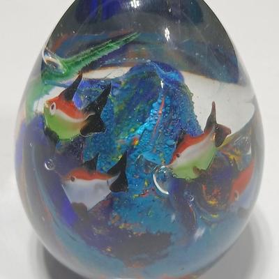 Heavy Paperweight Murano style art hand blown glass aquarium underwater fish glass paperweight