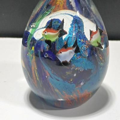 Heavy Paperweight Murano style art hand blown glass aquarium underwater fish glass paperweight