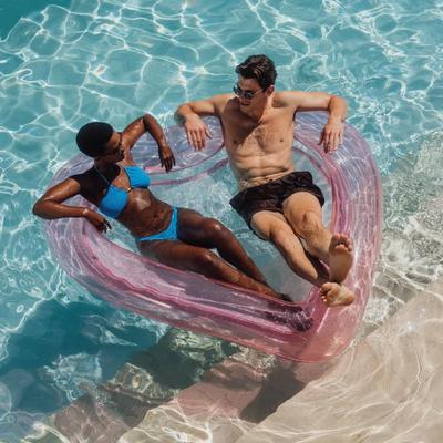 Funboy Mesh Heart Oversized 70" Water Hammock Pool Lounger in Clear Pink