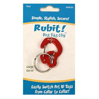 Medium Rubit! Curve Shaped Dog Tag Clip in Red - Attaches Directly to Collar - Easily Switch Dog Tags - Secure & Quick Fastening