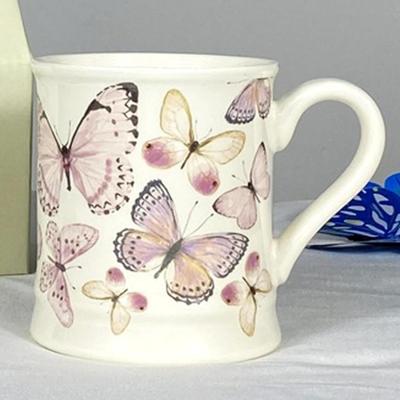 Pink Watercolor Butterfly Ceramic Souvenir Coffee Mug Tea Cup in Gift Box - Gift for Mom, Sister, Girlfriend, Wife