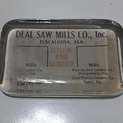 Two antique glass advertising paperweights - Deal Saw Mills Co. Inc. Tuscaloosa Ala. and Mander's Varnishes - glass paperweights