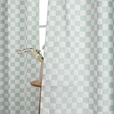 White & Seafoam Green Checkered Curtains 63 Inch Length 2 Panels, Light Filtering Soft Airy 3D Embossed Textured Bedroom Living Room,...
