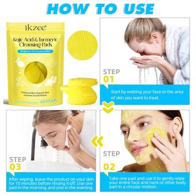 Turmeric Kojic Acid Pads, 60 kojic acid and Turmeric Cleansing Pads, Turmeric Cleansing Pads for Dark Spots, Exfoliating Turmeric Pads...