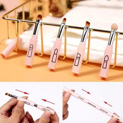 2-Pack Pink & Black 4 in 1 Makeup Brush Pen Travel Size - Soft Hair Lip Eye Brush Retractable Beauty Tools