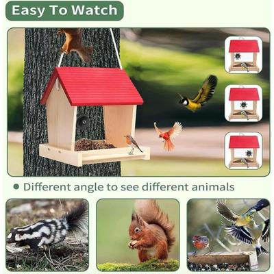 Large Handmade Bird Feeder with Wireless 1080P Camera, HD AI WiFi Camera, Window Handmade Wooden House for Outside