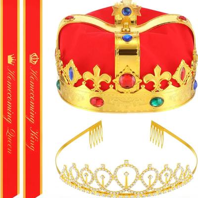 Homecoming King & Queen Party Supplies Prom Homecoming King & Queen Sashes, Crown, Hat & Rhinestone Tiara - Red