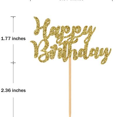 48 Pcs Gold Glitter Happy Birthday Cupcake Toppers Cake Picks for Birthday Party Decoration Supplies (Gold)
