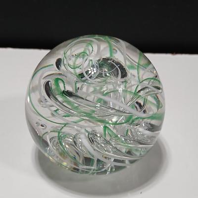 Langham United Kingdom Green Art Deco Green and white - Glass Paperweight