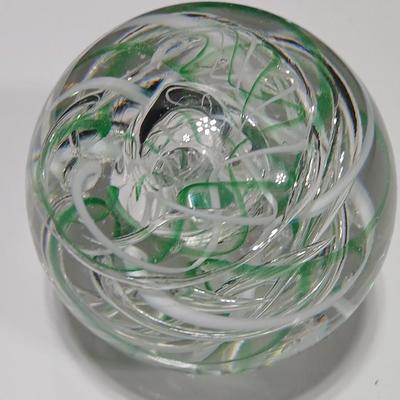 Langham United Kingdom Green Art Deco Green and white - Glass Paperweight