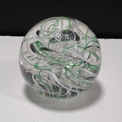 Langham United Kingdom Green Art Deco Green and white - Glass Paperweight