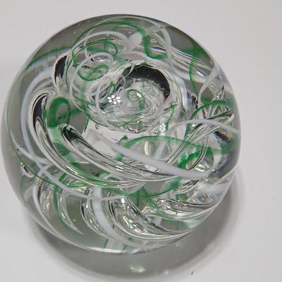 Langham United Kingdom Green Art Deco Green and white - Glass Paperweight