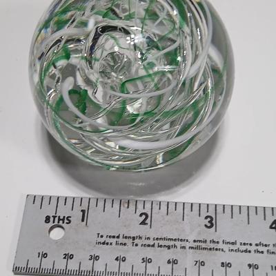 Langham United Kingdom Green Art Deco Green and white - Glass Paperweight