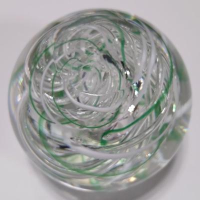 Langham United Kingdom Green Art Deco Green and white - Glass Paperweight