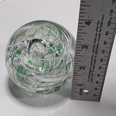 Langham United Kingdom Green Art Deco Green and white - Glass Paperweight