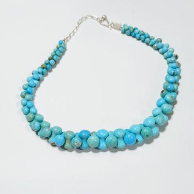 Turquoise dog bone beaded necklace with DR .925 marked clasp