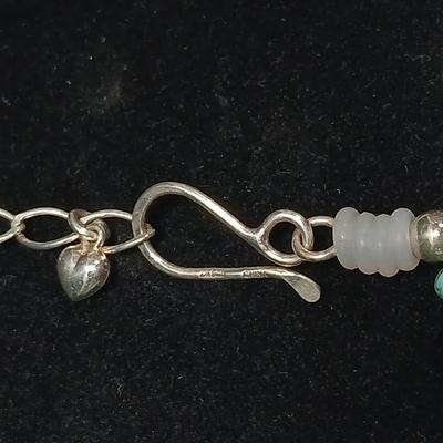 Turquoise dog bone beaded necklace with DR .925 marked clasp