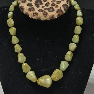 Vintage Necklace, Hand Knotted Scottish Style Faux Connemara Marble Glass Bead Adjustable length 1950's / 60's