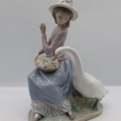 Lladro Girl with Goose Eating From Basket