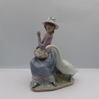 Lladro Girl with Goose Eating From Basket