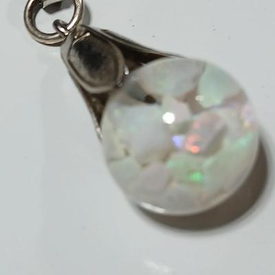 Antique Victorian Floating Opal Glass Bulb Pendant Necklace