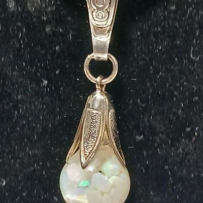 Antique Victorian Floating Opal Glass Bulb Pendant Necklace