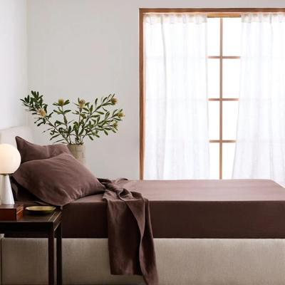 Quince Full European Linen Sheet Set in Espresso Brown (Fitted Sheet, Flat Sheet & 2 Pillowcases)