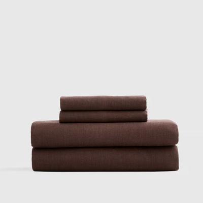Quince Full European Linen Sheet Set in Espresso Brown (Fitted Sheet, Flat Sheet & 2 Pillowcases)