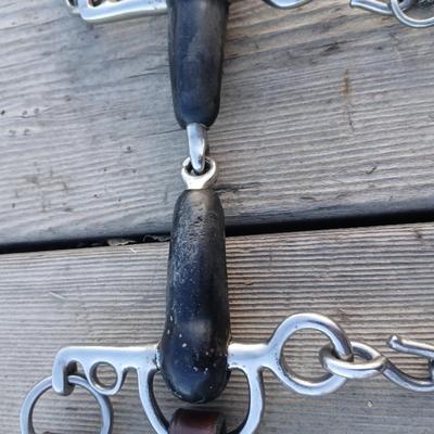 Equestrian Tack - Driving bit rubber jointed with leather bit converter