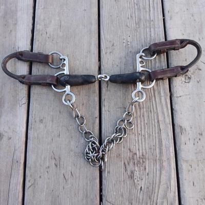 Equestrian Tack - Driving bit rubber jointed with leather bit converter
