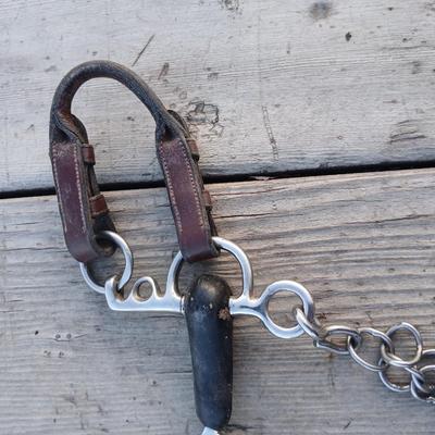Equestrian Tack - Driving bit rubber jointed with leather bit converter