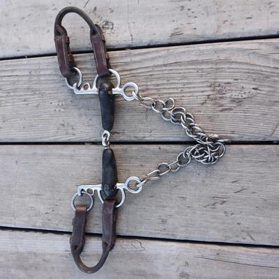 Equestrian Tack - Driving bit rubber jointed with leather bit converter